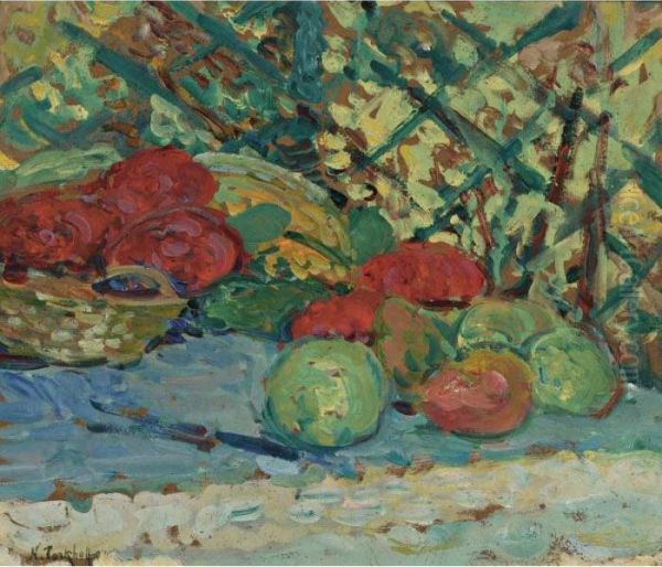 Still Life With Fruit And Basket Oil Painting by Nicolas Tarkhoff