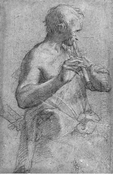 A young Shepherd playing a Flute Oil Painting by Florentine School