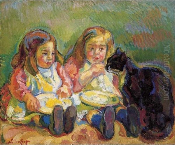 The Artist's Two Children Oil Painting by Nicolas Tarkhoff