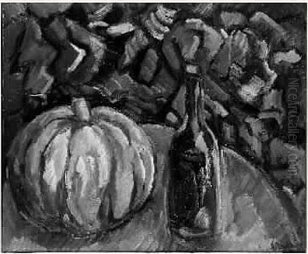 Potiron Et Bouteille De Vin Oil Painting by Nicolas Tarkhoff