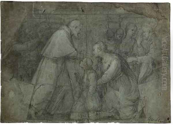 A Saint Restoring The Sight Of A Kneeling Child Design For A Compartment Of A Cupola Oil Painting by Florentine School