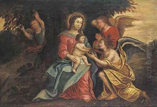 The Virgin and Child attended by Angels Oil Painting by Flemish School