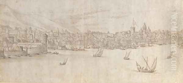 A extensive view of Genoa Oil Painting by Flemish School