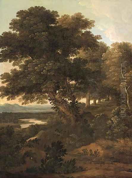 A wooded river valley landscape Oil Painting by Flemish School