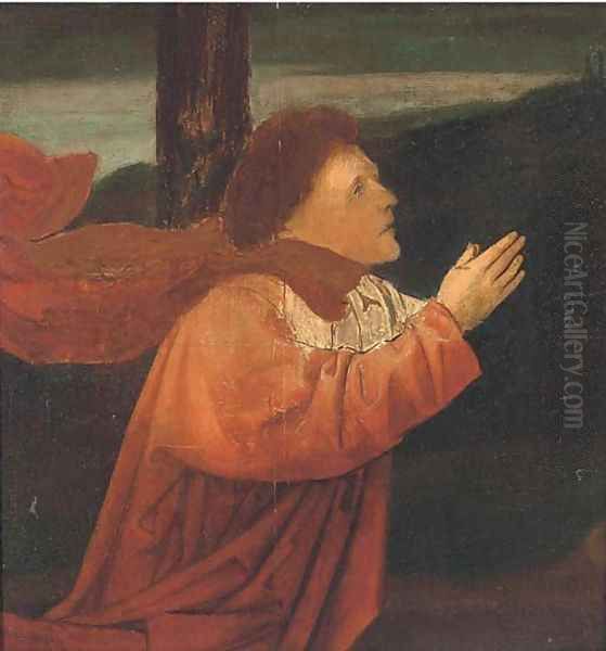 Figure at prayer in a landscape Oil Painting by Flemish School