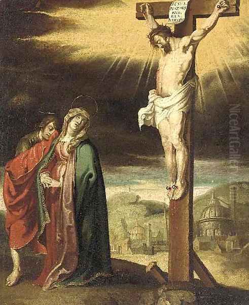 The Crucifixion with the Madonna and Saint John the Baptist at the foot of the Cross Oil Painting by Flemish School