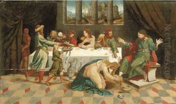 Christ at the House of Simon the Pharisee Oil Painting by Flemish School