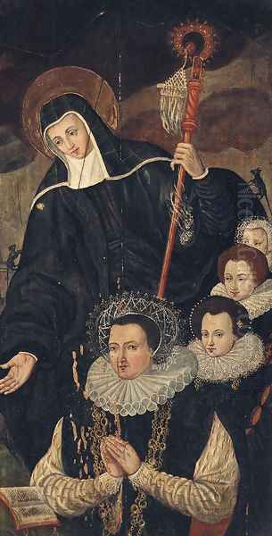 Saint Gertrude of Nivelle with female donor Oil Painting by Flemish School