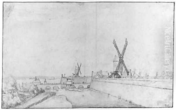 The North Walls of Antwerp, with Windmills on the Ramparts near the North Gate Oil Painting by Flemish School