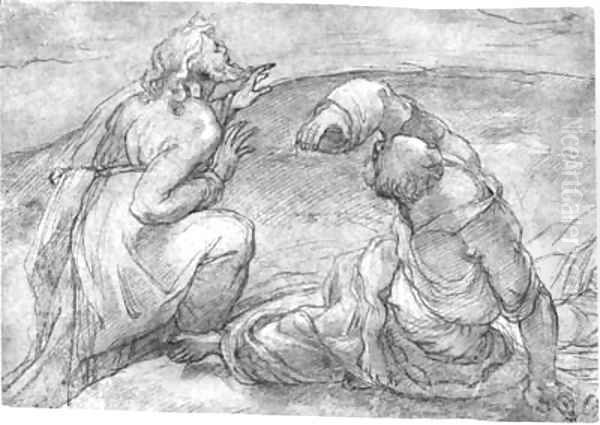 Studies of Apostles kneeling and reclining, for a Transfiguration Oil Painting by Lombard School