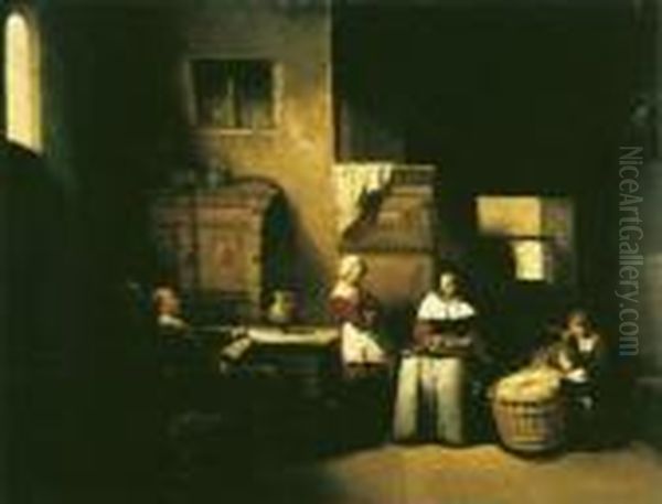 Reunion De Famille Dans Un Interieur Hollandais. Oil Painting by Herman Frederik Carel ten Kate