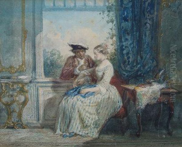 An Interior With A Clandestine Meeting At A Window Oil Painting by Herman Frederik Carel ten Kate