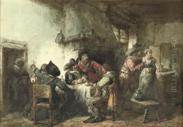 Playing Cards In The Pub Oil Painting by Herman Frederik Carel ten Kate