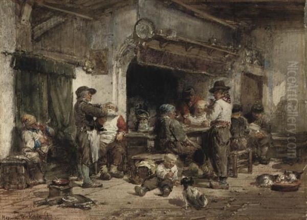 A Barber At The Inn Oil Painting by Herman Frederik Carel ten Kate