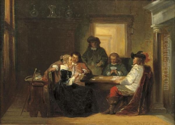 A Game Of Cards Oil Painting by Herman Frederik Carel ten Kate