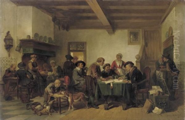 De Vernieuwing Van De Pachtbrieven: The Landowner Oil Painting by Herman Frederik Carel ten Kate