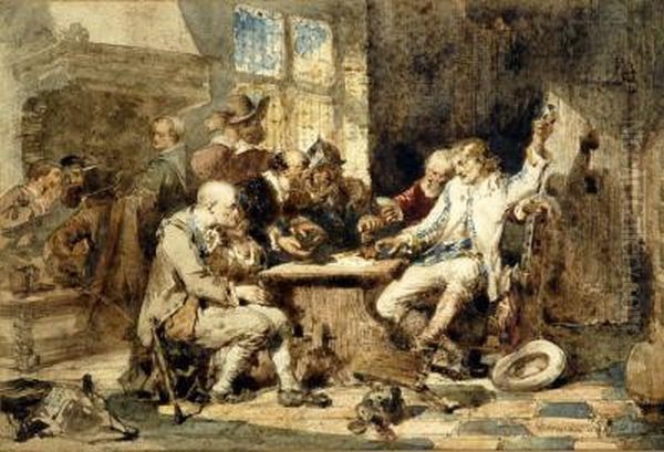 Tavern Interior With Figures Playing Dice Oil Painting by Herman Frederik Carel ten Kate