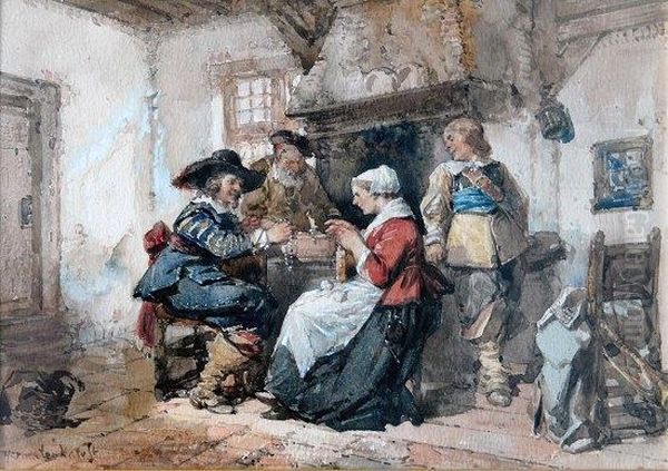 Two Interior Scenes, The First 
With The Jewellery Trader With Solider And His Wife; The Second With 
Tavern Scene With Soldier And Figures Playing Cards Oil Painting by Herman Frederik Carel ten Kate