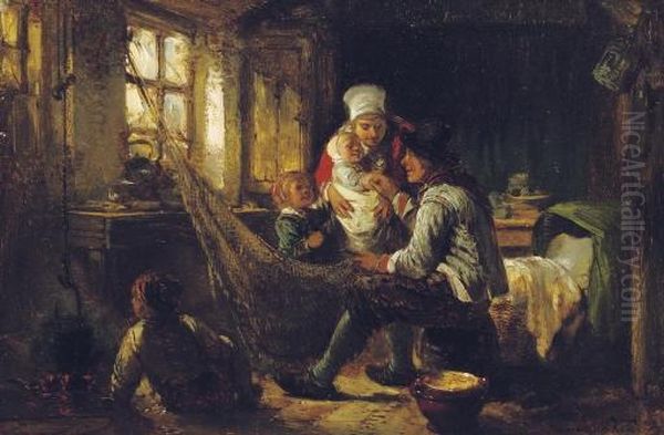 Fisherfolk In A Dutch Interior Oil Painting by Herman Frederik Carel ten Kate