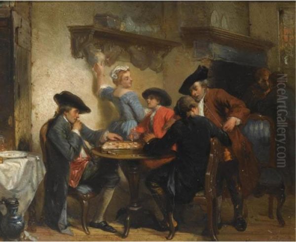 Figures In An Interior Oil Painting by Herman Frederik Carel ten Kate