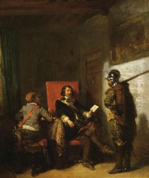 Figures In 17th Century Costumes In An Interior Oil Painting by Herman Frederik Carel ten Kate