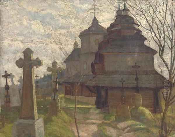 Before a Russian church Oil Painting by Russian School