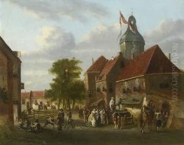 Komodienspiel Auf Dem
 Dorfplatz. Oil Painting by Herman Frederik Carel ten Kate