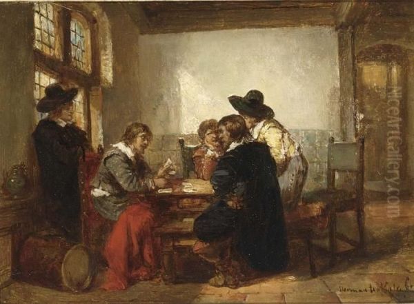 Card Players Oil Painting by Herman Frederik Carel ten Kate