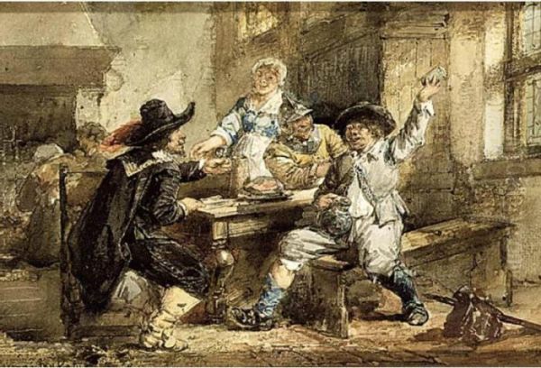 Men Smoking And Eating In An Inn Oil Painting by Herman Frederik Carel ten Kate