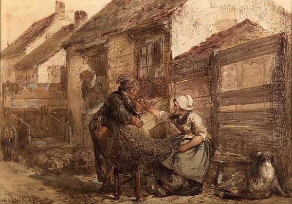 Mending The Nets Oil Painting by Herman Frederik Carel ten Kate