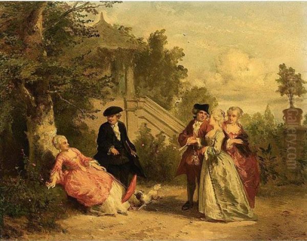 Elegant Figures In A Park Oil Painting by Herman Frederik Carel ten Kate