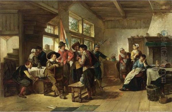 An Interior With Soldiers Conversing Oil Painting by Herman Frederik Carel ten Kate