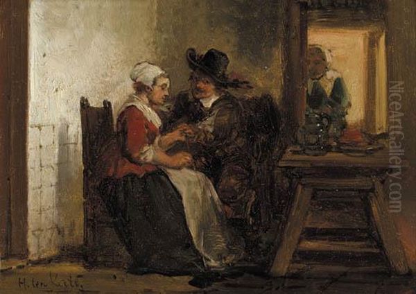 A Peasantwoman With A Visitor In An Interior Oil Painting by Herman Frederik Carel ten Kate