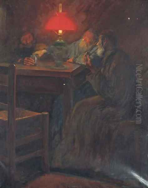 Three Jewish men sharing an evening drink Oil Painting by Russian School