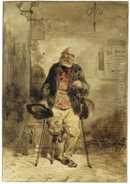 An Bearded Old Man Begging In The Street Oil Painting by Herman Frederik Carel ten Kate