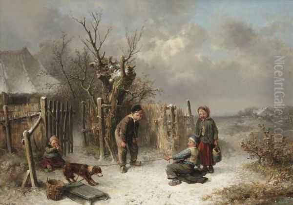 The Unwilling Sleigh Dog Oil Painting by Jan Mari Henri Ten Kate