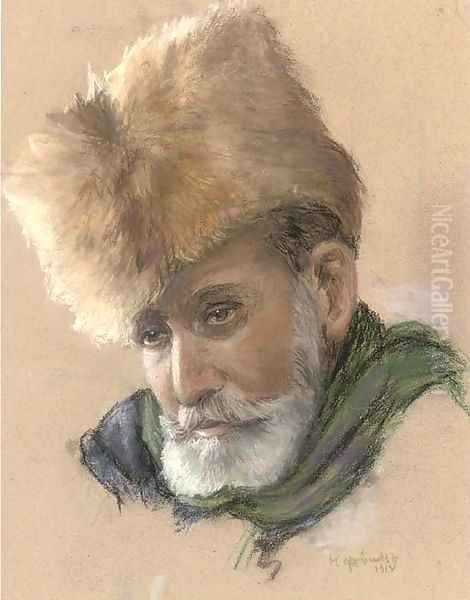 Portrait of a bearded man in a fur hat Oil Painting by Russian School