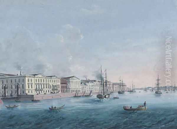 View of the English Embankment and the Rumiantsev Mansion, St Petersburg Oil Painting by Russian School