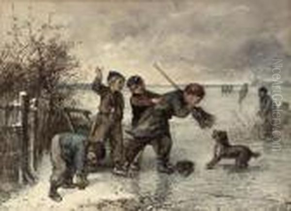 The Snowball Fight Oil Painting by Jan Mari Henri Ten Kate