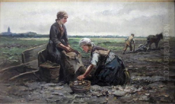 Working In The Fields Oil Painting by Jan Mari Henri Ten Kate