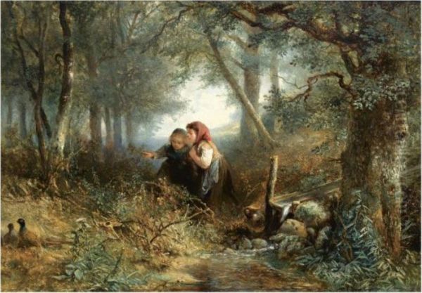 Children Discovering Pheasants Near A Stream Oil Painting by Jan Mari Henri Ten Kate