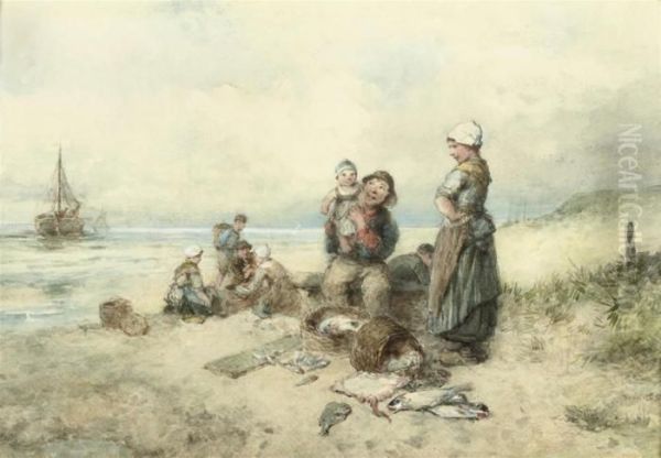 Sorting The Catch Oil Painting by Jan Mari Henri Ten Kate