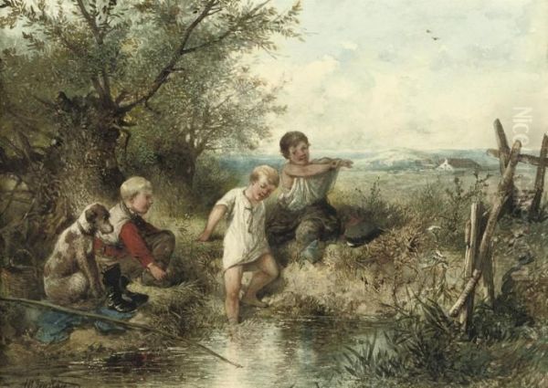 Swimming In The Pond Oil Painting by Jan Mari Henri Ten Kate