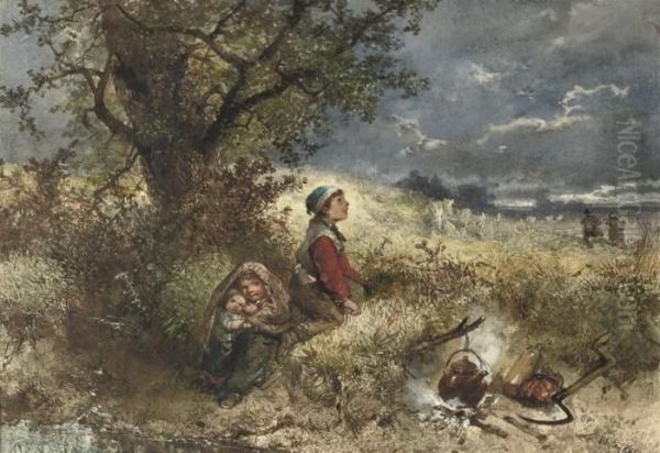 Naderend Onweer: Seeking Shelter By The Campfire Oil Painting by Jan Mari Henri Ten Kate