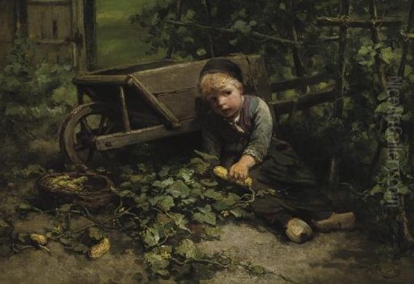 Playing In The Garden Oil Painting by Jan Mari Henri Ten Kate