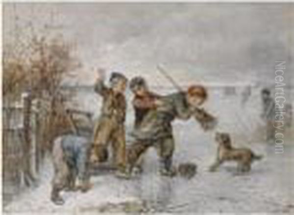 Winter Fun Oil Painting by Jan Mari Henri Ten Kate