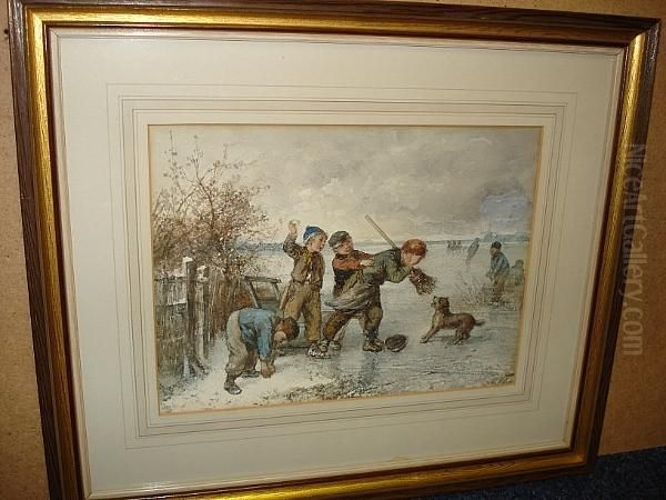 Children Playing On Ice Oil Painting by Jan Mari Henri Ten Kate