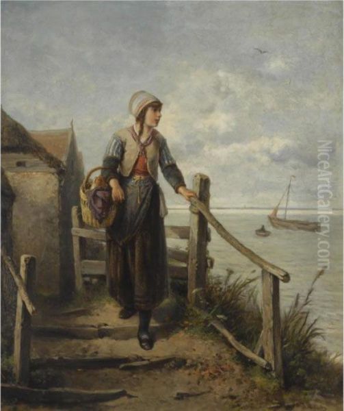 A Fisher Woman On The Island Marken Oil Painting by Jan Mari Henri Ten Kate