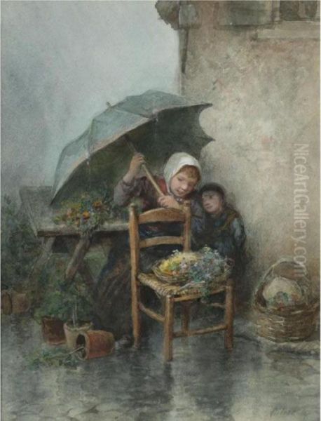 Caught In The Showers Oil Painting by Jan Mari Henri Ten Kate