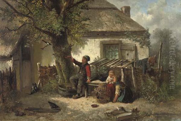 Luring The Magpie Back Into The Cage Oil Painting by Jan Mari Henri Ten Kate